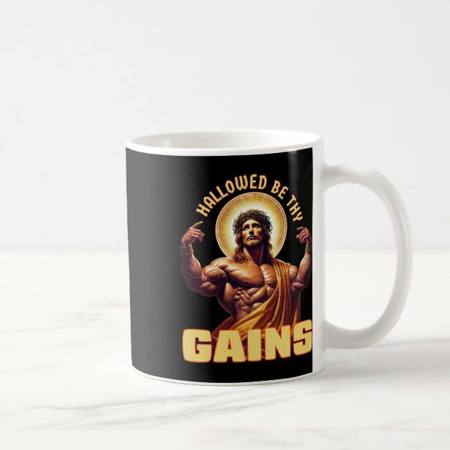 Caneca De Café Hallow Be Thains Gains Engraçado Gym Jesus Cristo (Direita)