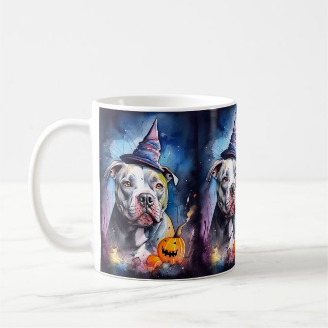 Caneca De Café Halloween American Staffordshire Com Abóboras (Esquerda)