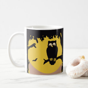 Caneca De Café Halloween Antigo, Coruja Assustadora na Árvore com