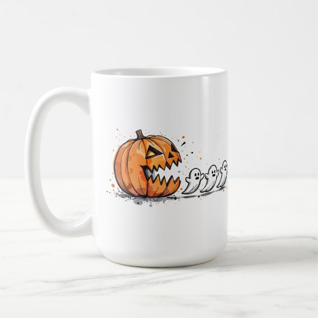 Caneca De Café Halloween Arcade Pumpkin e Fantasmas (Esquerda)