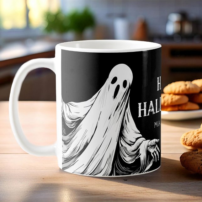 Caneca De Café Halloween assustador com fantasma (Criador carregado)