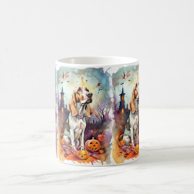 Caneca De Café Halloween Basset Hound Com Pumpkins Assustado (Centro)