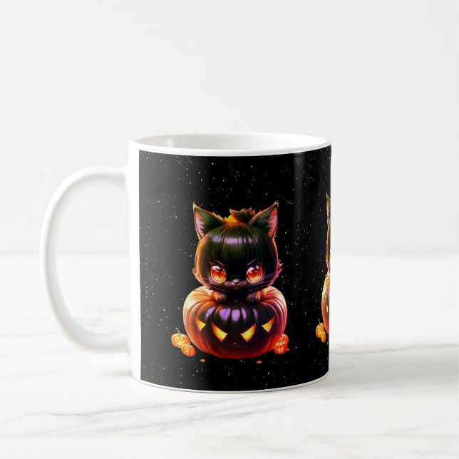Caneca De Café Halloween Black Cat Pumpkin Horror Noturno Assusta (Esquerda)