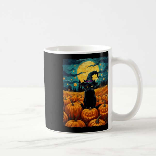 Caneca De Café Halloween Black Cat Van Gogh Witch Kawaii Pumpkin (Direita)
