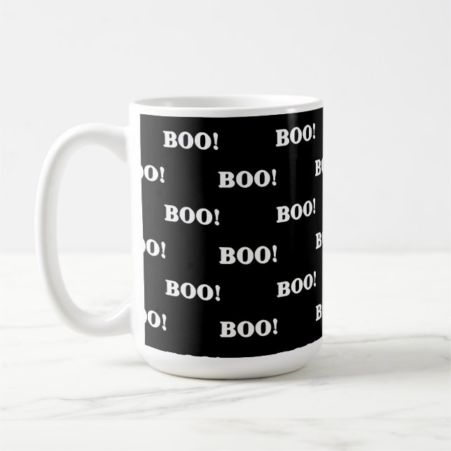 Caneca De Café Halloween Boo Preto Branco (Esquerda)