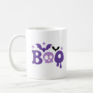 Caneca De Café Halloween Boo Skull Bats Typografia Moderna Trible
