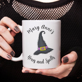 Caneca De Café Halloween Bruxas Hat Que Escrita Branca