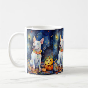 Caneca De Café Halloween Bull Terrier Com Pumpkins Assustado