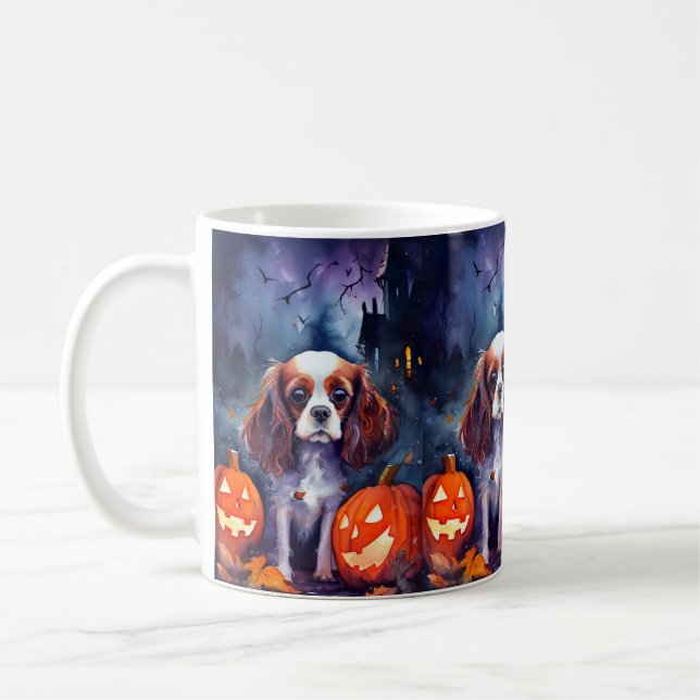 Caneca De Café Halloween Cavalier King Charles Spaniel Pumpkins (Esquerda)