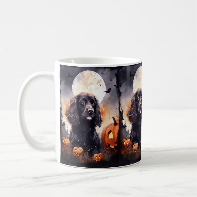 Caneca De Café Halloween Cocker Spaniel Com Pumpkins (Esquerda)