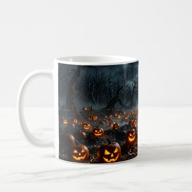 Caneca De Café Halloween com Árvores Sinistras e Jack O Lanterns (Esquerda)