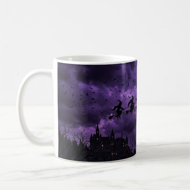 Caneca De Café Halloween com Lua e Bruxa (Esquerda)