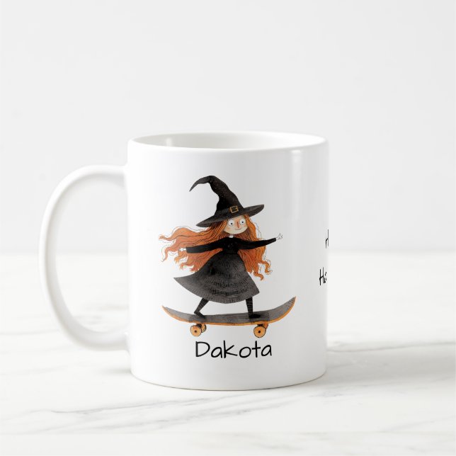 Caneca De Café Halloween Cute Skateboard Personalize (Esquerda)