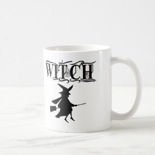 Caneca De Café Halloween de bruxa voadora branca e negra