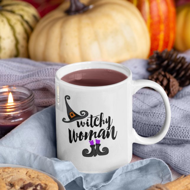 Caneca De Café Halloween De Mulher Bruxa Branca (Criador carregado)