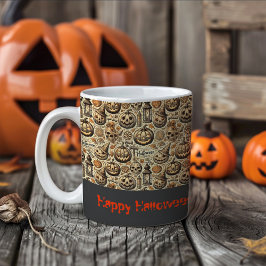 Caneca De Café Halloween deseja na moda de cinza laranja