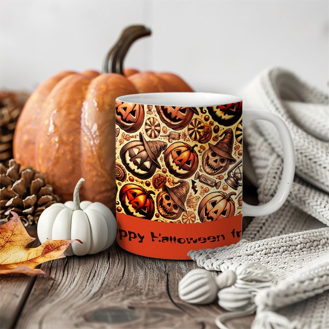 Caneca De Café Halloween deseja na moda laranja marrom (Criador carregado)