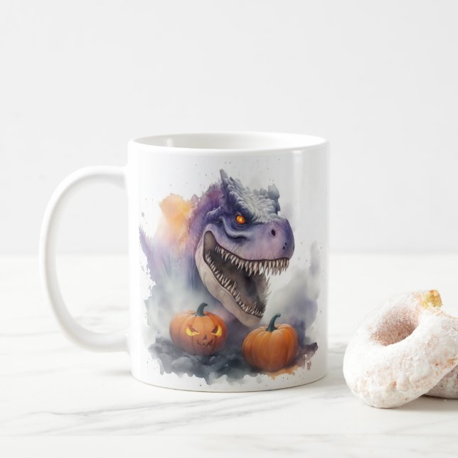 Caneca De Café Halloween Dinosaur Pumpkins (Com Donut)