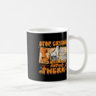 Caneca De Café Halloween Engraçado Pára De Chorar E Giz De Abóbor