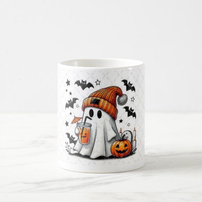 Caneca De Café Halloween Ghost Aproveitando Vibes do outono (Centro)