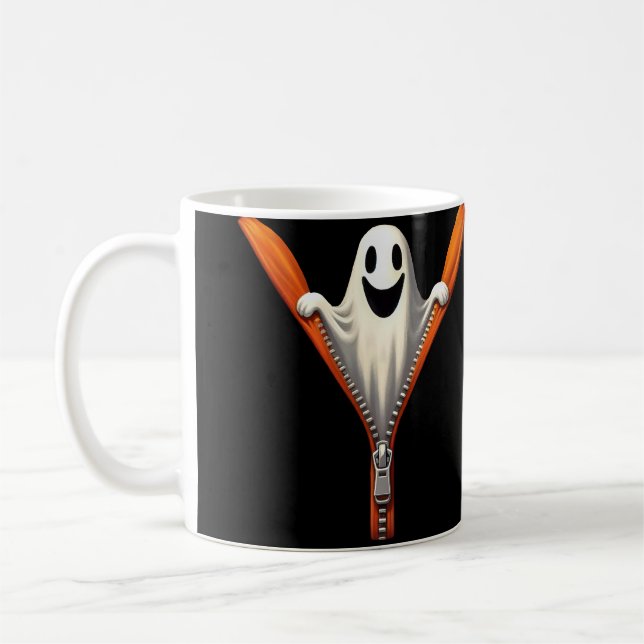 Caneca De Café Halloween Ghost Através De Um Design De Zipper (Esquerda)