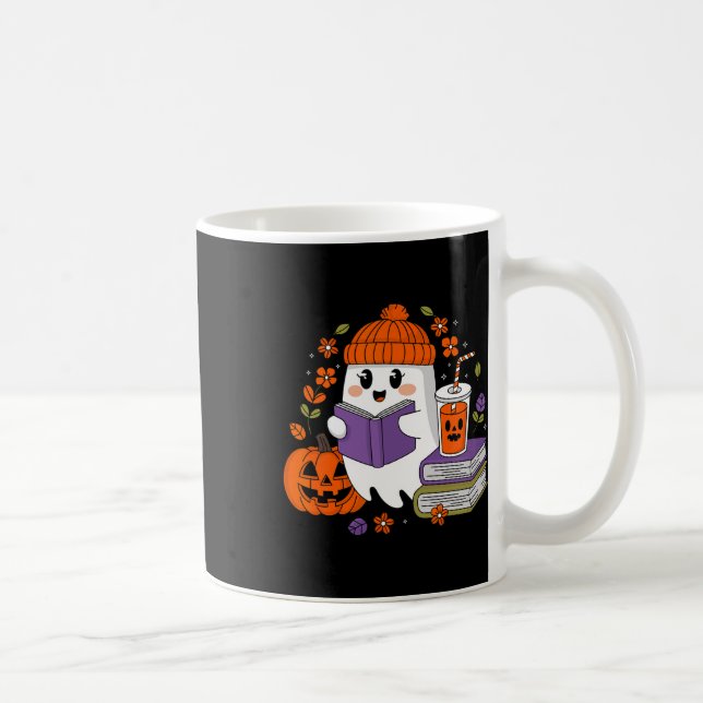 Caneca De Café Halloween Ghost Reading Book Amadurece Ghost Coffe (Direita)