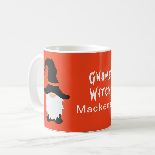 Caneca De Café Halloween Gnomo Witch White Hair Beard Add Name (Frente Esquerda)