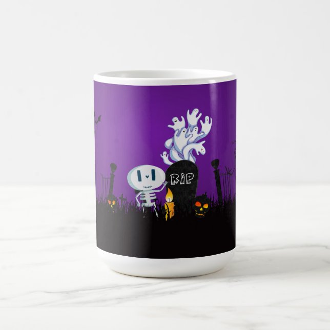 Caneca De Café Halloween Graveyard Spooky Esqueleto Bonito e Fant (Centro)