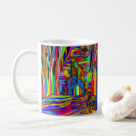 Caneca De Café Halloween Haunted House Abstrato assustador Colorf
