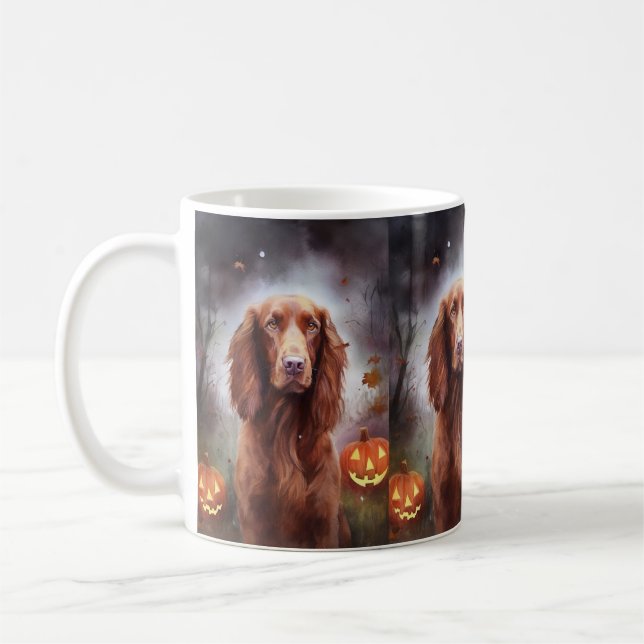 Caneca De Café Halloween Irish Red Setter Com Abóboras Assustador (Esquerda)