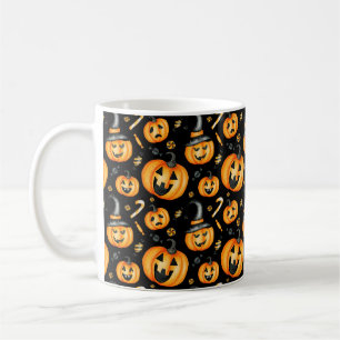 Caneca De Café Halloween Jack-o-Lanterna e Padrão Candi