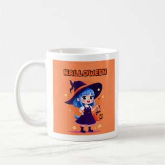 Caneca De Café Halloween Kawaii Witch Mug – Blue Hair Pumpkin