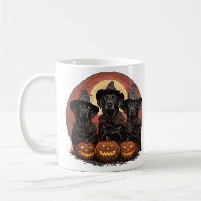 Caneca De Café Halloween Labrador Retriever Cachorros Bruxos (Esquerda)