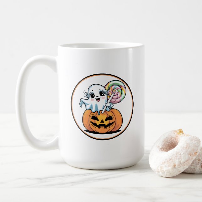 Caneca De Café Halloween Lollipop Ghost On Pumpkin (Com Donut)