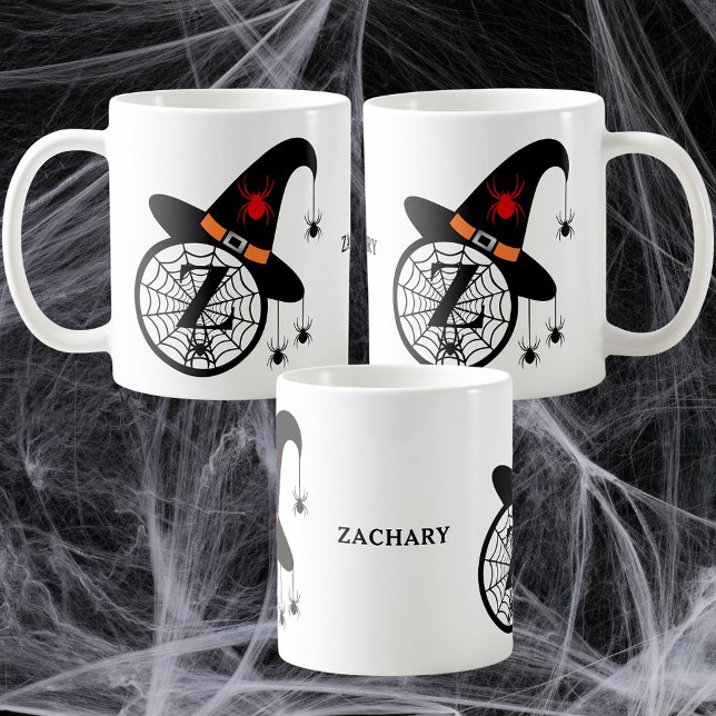 Caneca De Café Halloween Monograma Z O Chapéu da Bruxa Aranha Seu (Monogram Z Halloween Witch Spiders Your Name Coffee Mug)