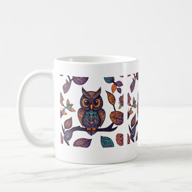 Caneca De Café Halloween Owl Alebrije e Folhas (Esquerda)
