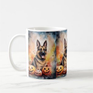 Caneca De Café Halloween Pastor Alemão Com Abóboras Assustador 