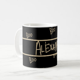 Caneca De Café Halloween personalizado em preto e dourado boo