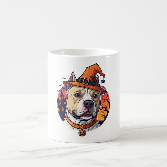 Caneca De Café Halloween Pitbull Witch - Spooky Dog Costume (Centro)
