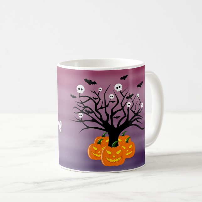 Caneca De Café Halloween Pumpkin Jack o’ Lanterna Árvore Morto (Frente Esquerda)
