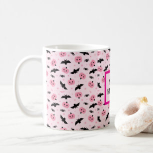 Caneca De Café Halloween Pumpkins e Bat Pattern