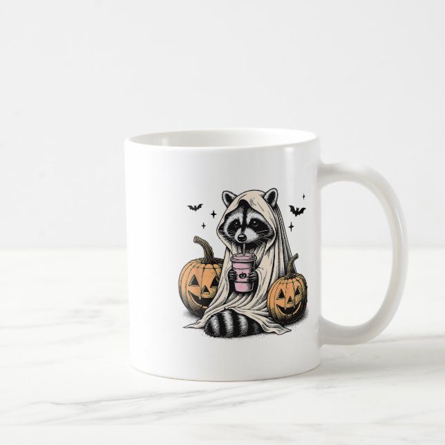 Caneca De Café Halloween Raccoon Ghost (Direita)