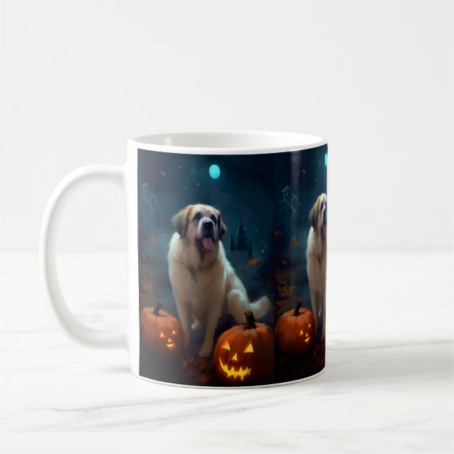 Caneca De Café Halloween São Bernardo Com Abóboras Assustador (Esquerda)