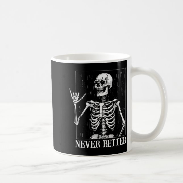 Caneca De Café Halloween Shaka Hand Sign Never Better Skeleton Fu (Direita)