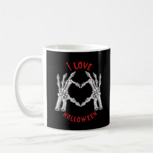 Caneca De Café Halloween Skeletal Mãos Coração Engraçado Dizendo