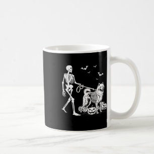 Caneca De Café Halloween Skeleton Andando Samoyed Dog