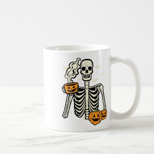 Caneca De Café Halloween Skeleton Pumpkin Queda Fall Café Diversã (Direita)