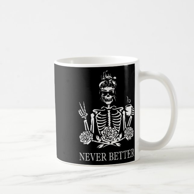 Caneca De Café Halloween Skeleton Skeleton Mulheres Bebendo Café  (Direita)