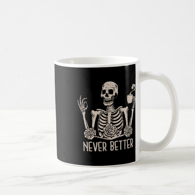 Caneca De Café Halloween Skeleton Skeleton Mulheres Bebendo Café  (Direita)