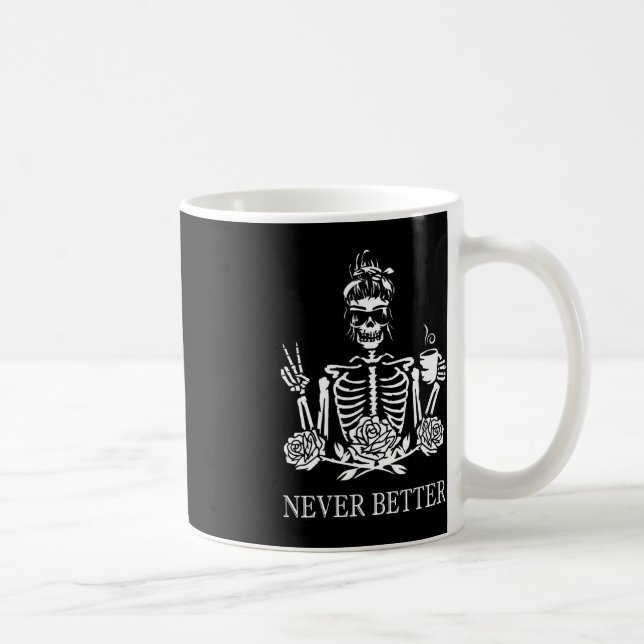 Caneca De Café Halloween Skeleton Skeleton Mulheres Bebendo Café  (Direita)